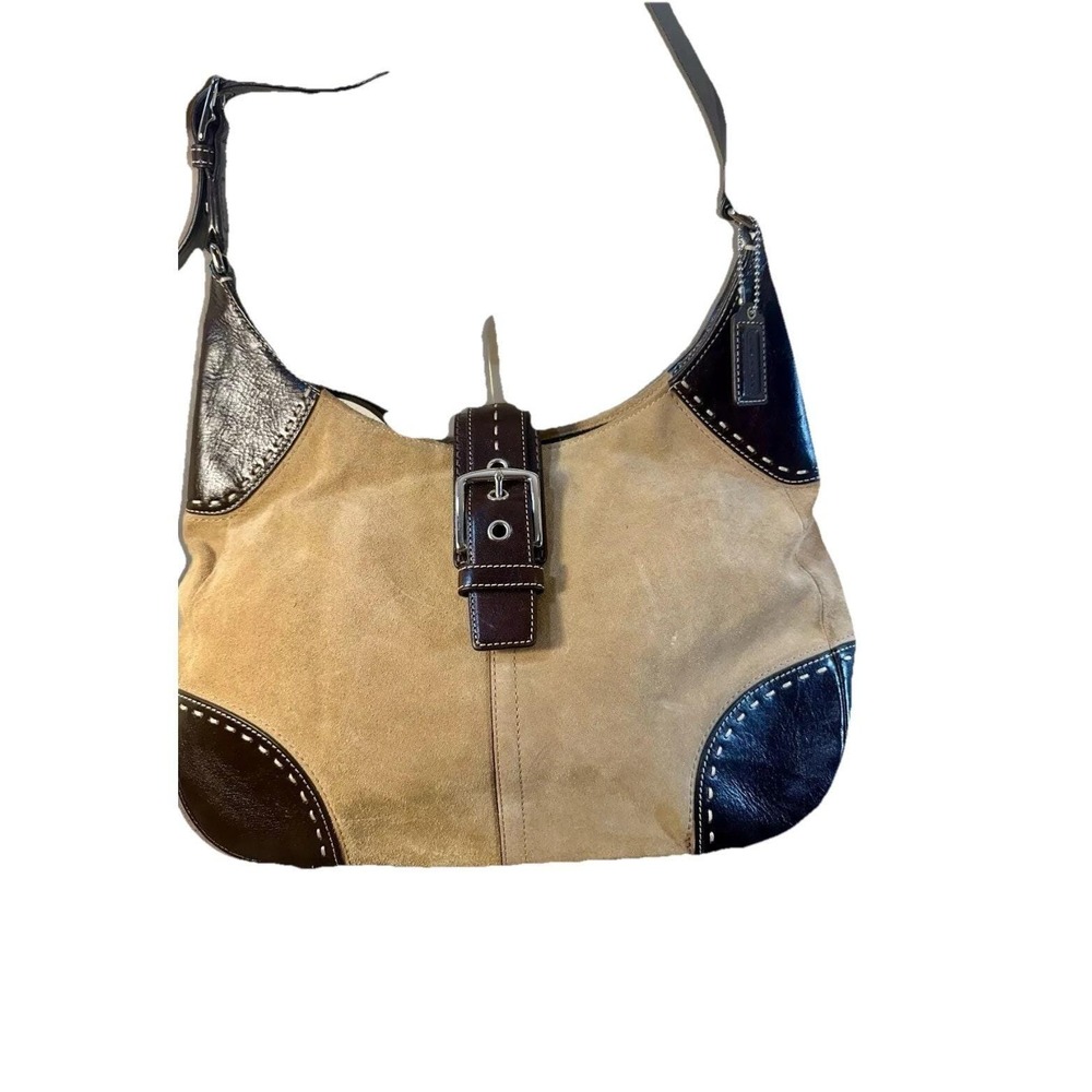 Coach Hamilton Suede Camel Tan Leather Hobo Tote Shoulder Bag Purse